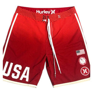 Hurley Mens Board Shorts USA Olympic Team Red Swim Surf Shorts Size 30